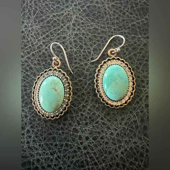 Studio Barse Earrings Bronze and Green Turquoise with Silver Detail - Picture 6 of 10
